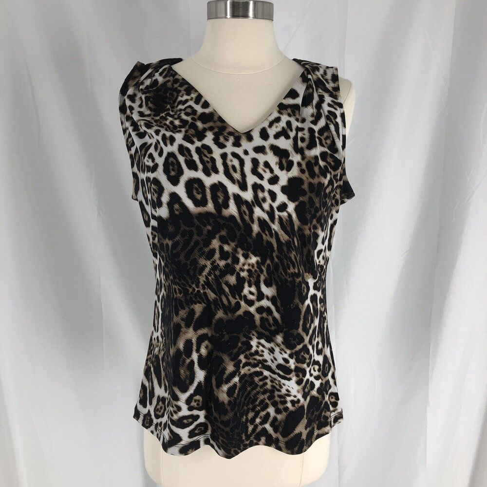 Worthington Women's Leopard tops Size M Sleeveless V Neck Blouse